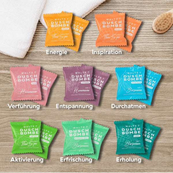 Shower wellness bestseller set with 16 shower bombs for advent calendar filling 