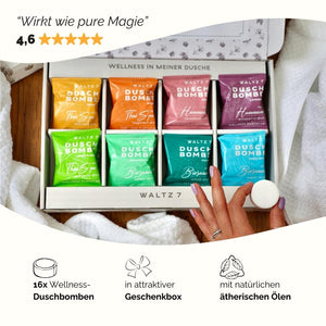 Shower wellness bestseller set with 16 shower bombs for advent calendar filling 