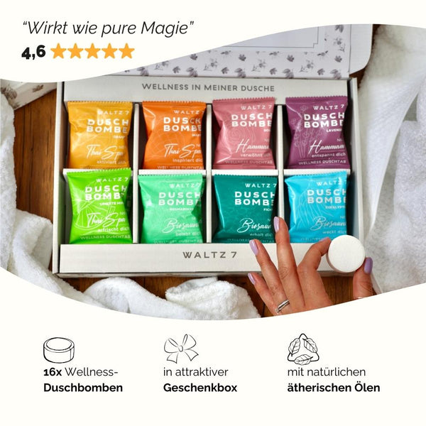 Shower wellness bestseller set with 16 shower bombs for advent calendar filling 